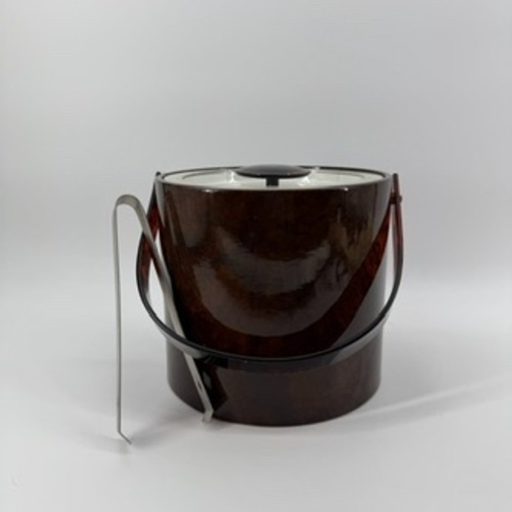 Vintage‎ George Briard Faux Tortoiseshell Ice Bucket Barware Lid Tongs MCM